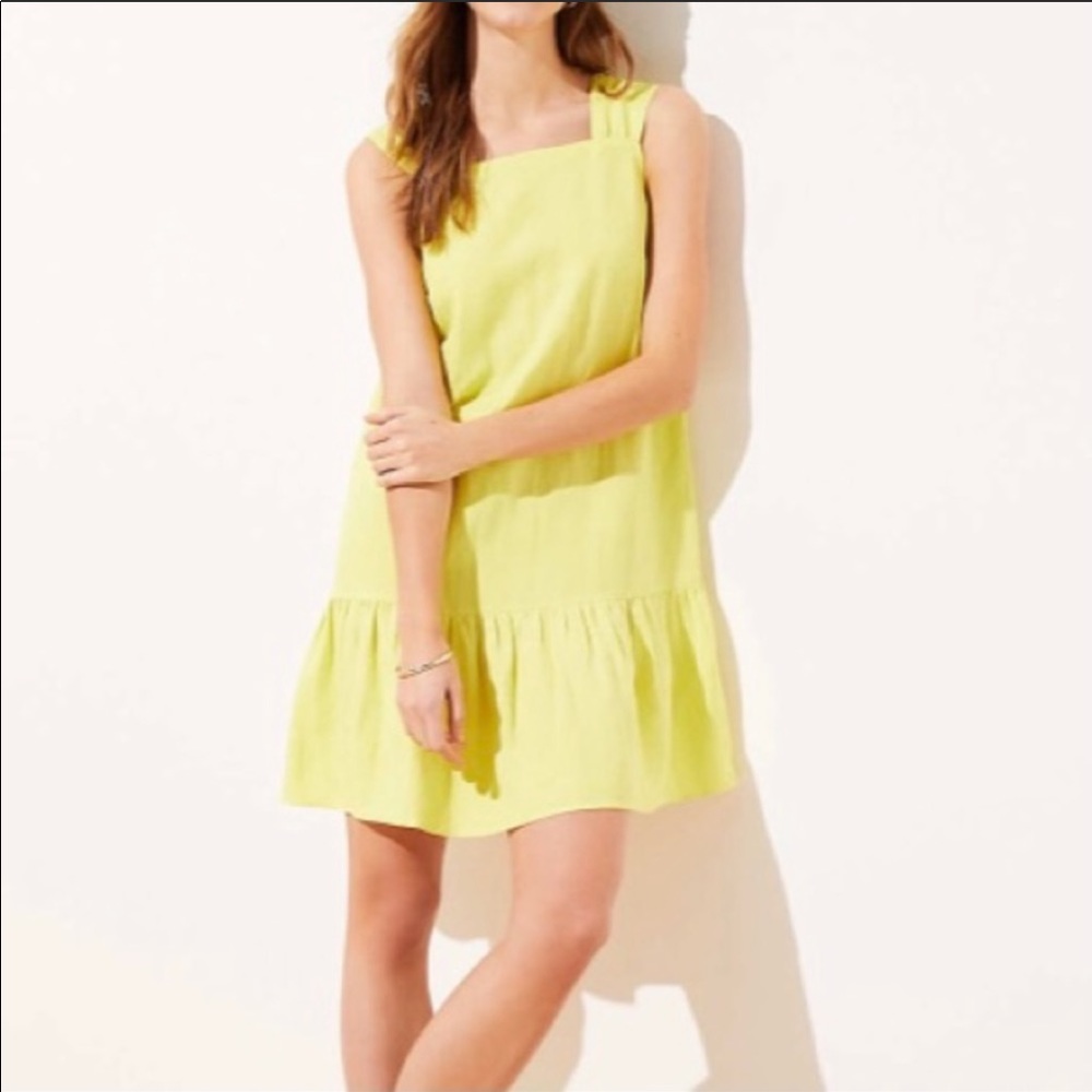 NWT Loft Square Neck Flounce Neon Dress Size Large